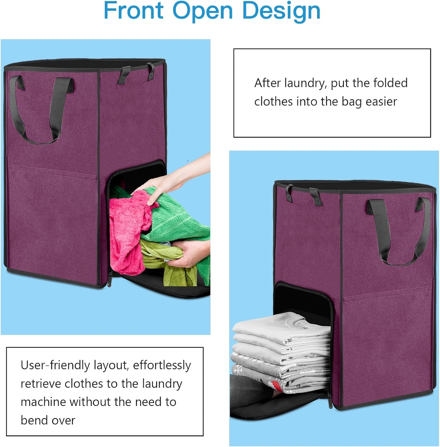 Bukere Laundry Tote Basket, Laundry Backpack Bag for Guys Girls Boys, Collapsible Laundry Hamper for College Dorm Essentials, Portable Laundry Bag for Nursery, Bathroom, Bedroom, Swimming Pool