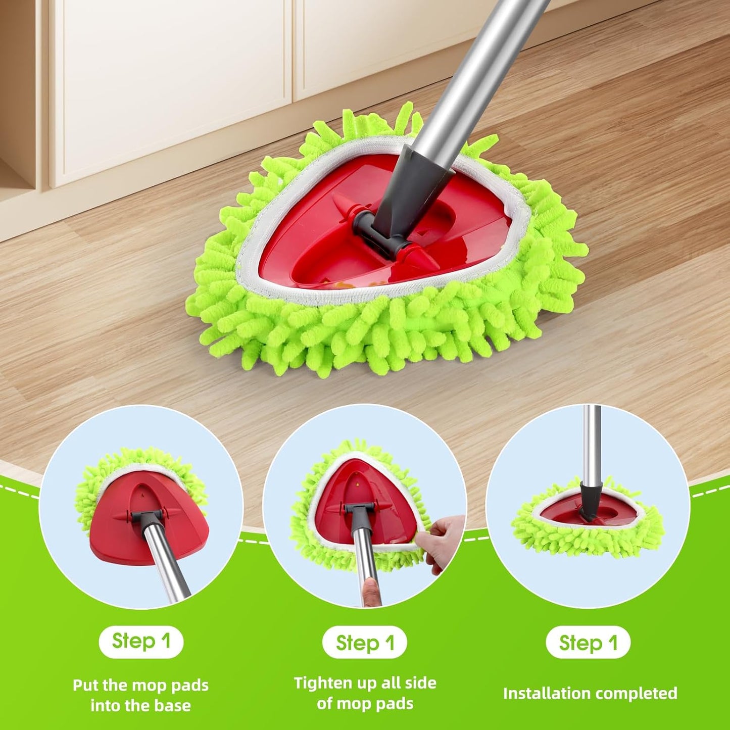 Chenille Mop Heads Replacements 4 Pcs & 1 Base Set for Ocedar Easywring 1-Tank System,Reusable Microfiber Spin Mop Replacement Head for Floor Cleaning and Tile