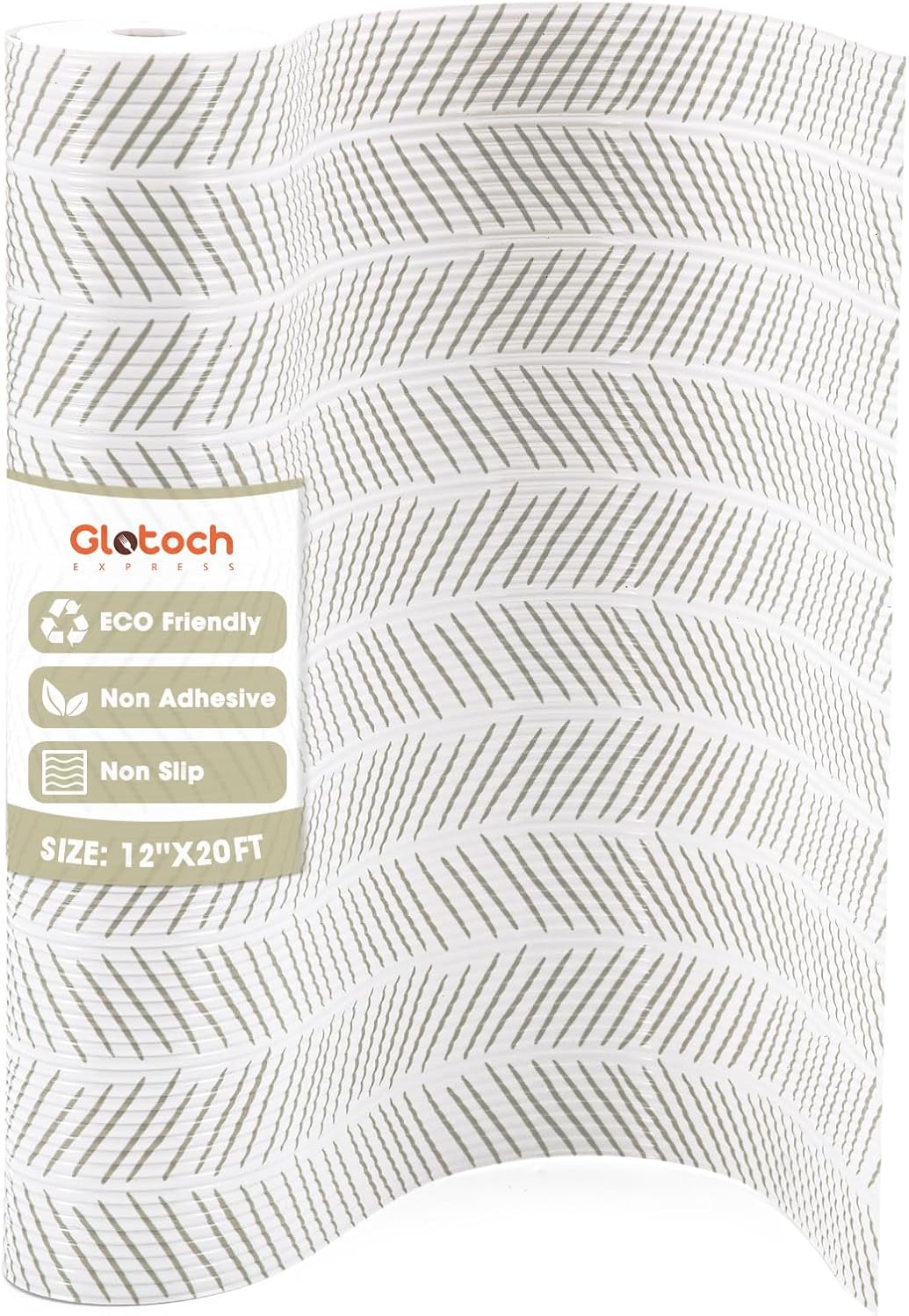 Glotoch Shelf Liners for Kitchen Cabinets, 12in x 20FT Non-Adhesive Liners for Shelves,Non Slip Waterproof Contact Paper for Drawers Pantry EVA Wire Shelf, White and Beige Herringbone