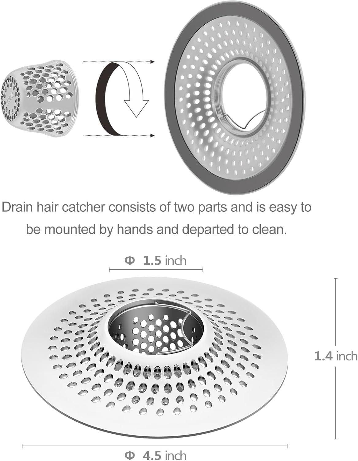 LEKEYE Shower Drain Hair Catcher/Bathroom Drain Cover/Bathtub Drain Strainer/Shower Stall Drain Protector(Pearl Chrome)