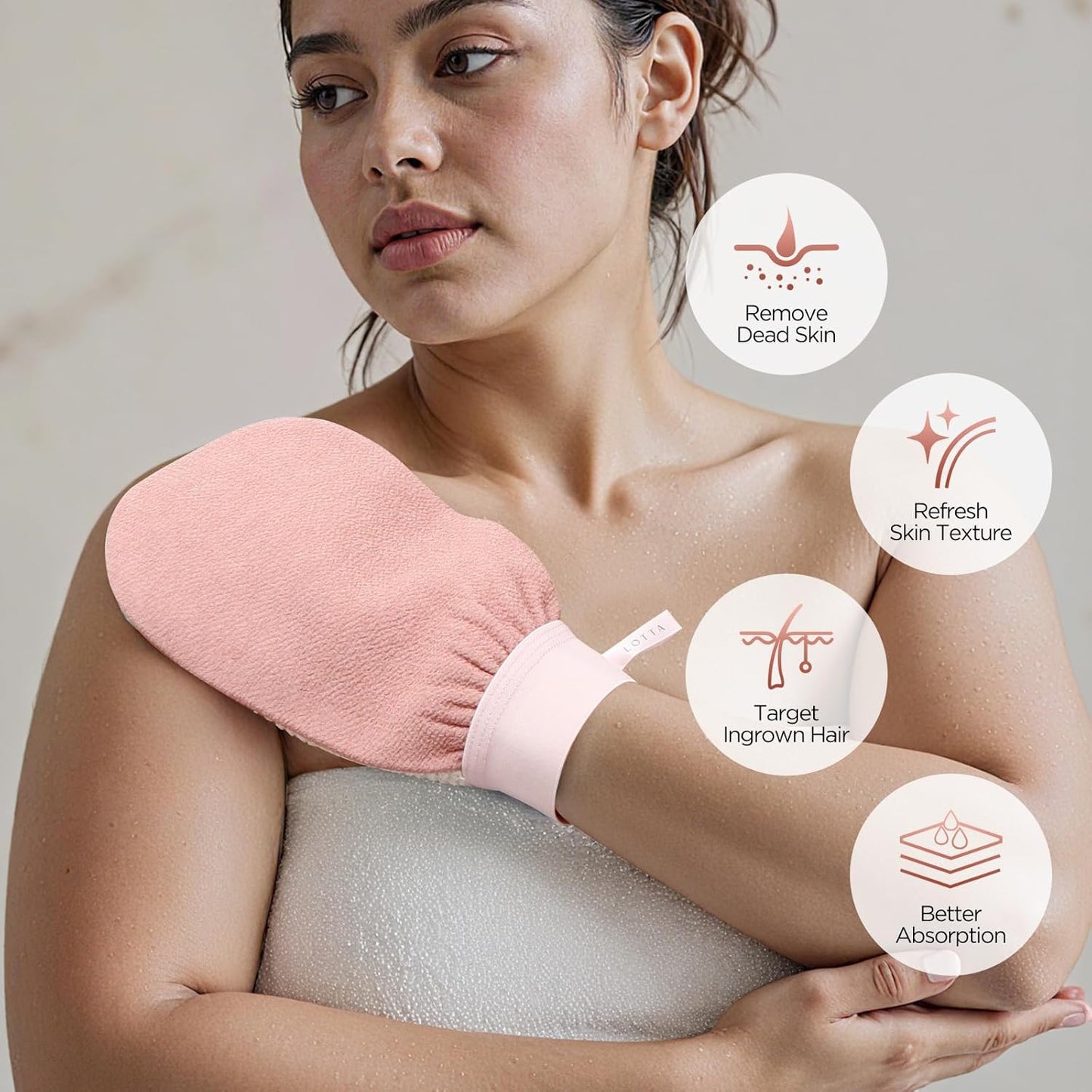 LOTTA Dual-Sided Exfoliating Gloves - Natural Viscose & Sisal for Deep Body Scrub & Massage - Gentle for Sensitive Skin - Replaces Loofah (Pink-Rough)