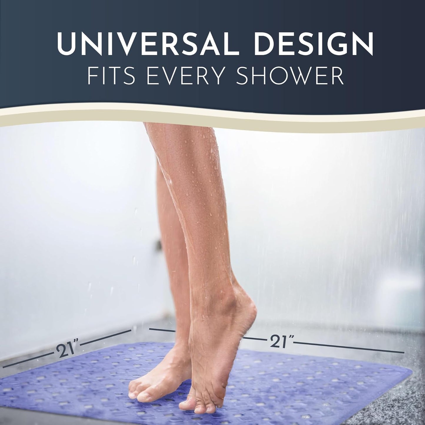 Homerella Anti Slip Shower Mat | Anti Mold Non Slip Bathtub Mat for Inside Shower | Square Floor Shower Mat 21 x 21 inch with Suction Cups for Grip & Hooks Hanging and Quick Drying | Machine Washable