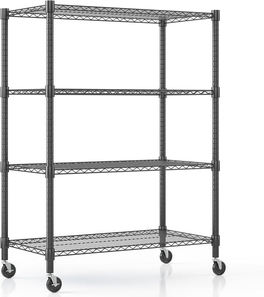 Himimi 18" D×36" W×72" H Storage Shelves with Wheels Metal Wire Shelving Unit 4 Tier Adjustable Shelving Heavy Duty Garage Shelf Organizer Rack Loads 1600LBS，Black