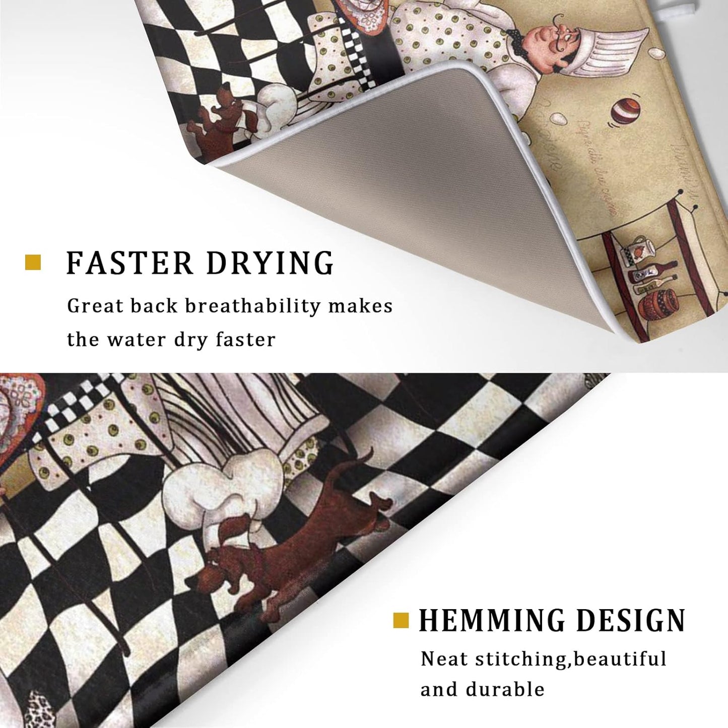 Fat Chef Dish Drying Mat For Kitchen Counter 18x24 Inch Microfiber Absorbent Drying Pad Chef Kitchen Drying Mat Dishes Pad Dish Drainer Rack Mats For Coffee Bar Decor Mats