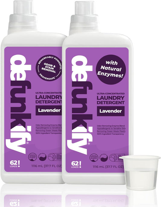Laundry Detergent 62 Load/37.7 FlOz (2-Pack). 'Lavender' Liquid Laundry Detergent for Sensitive Skin. 'ProvenSafe' Laundry Soap Washing Detergent w/Odor & Stain Remover for Activewear & All Fabrics