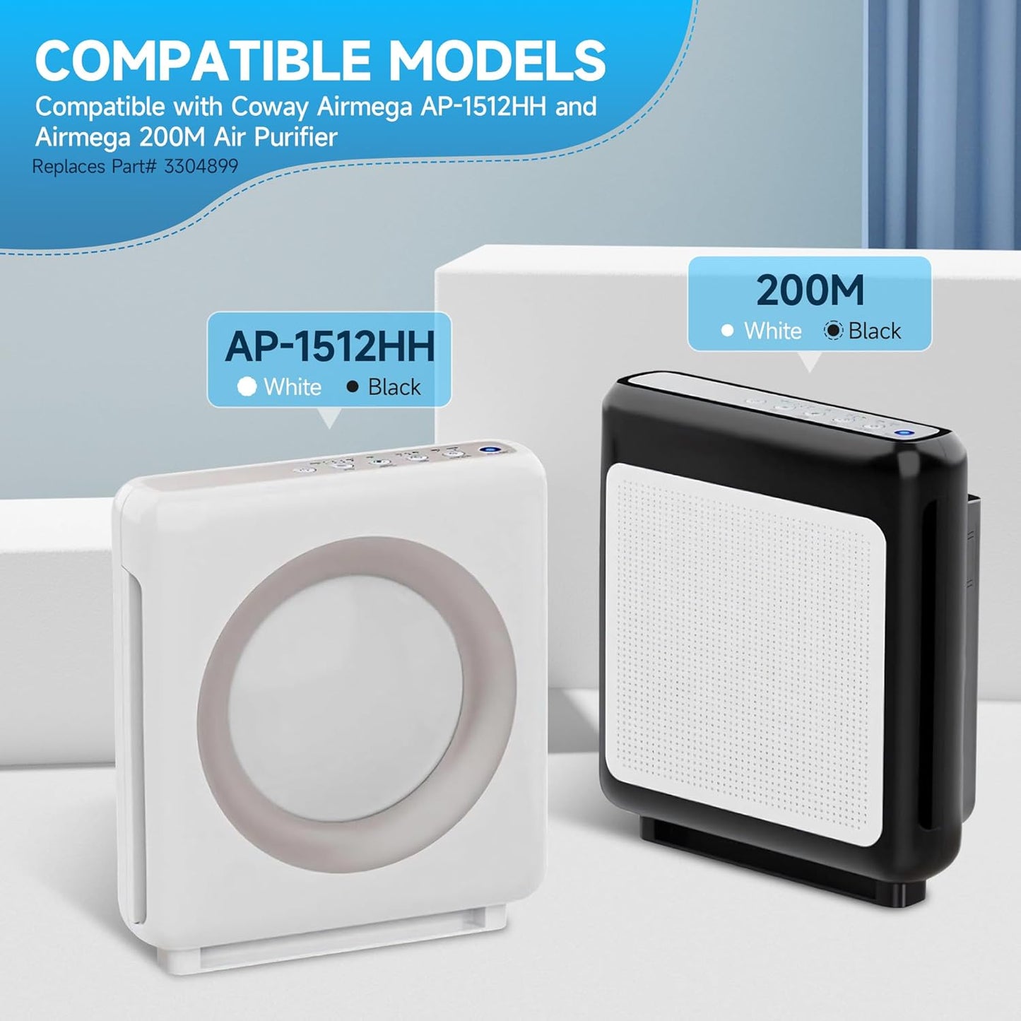 AP-1512HH Replacement filter Compatible with Coway Airmega AP-1512HH and Airmega 200M Air Purifi-ers, 2 Filters and 4 Carbon Filters with 1 Washable Pre-filter, Compared to Part #3304899, 2 Pack