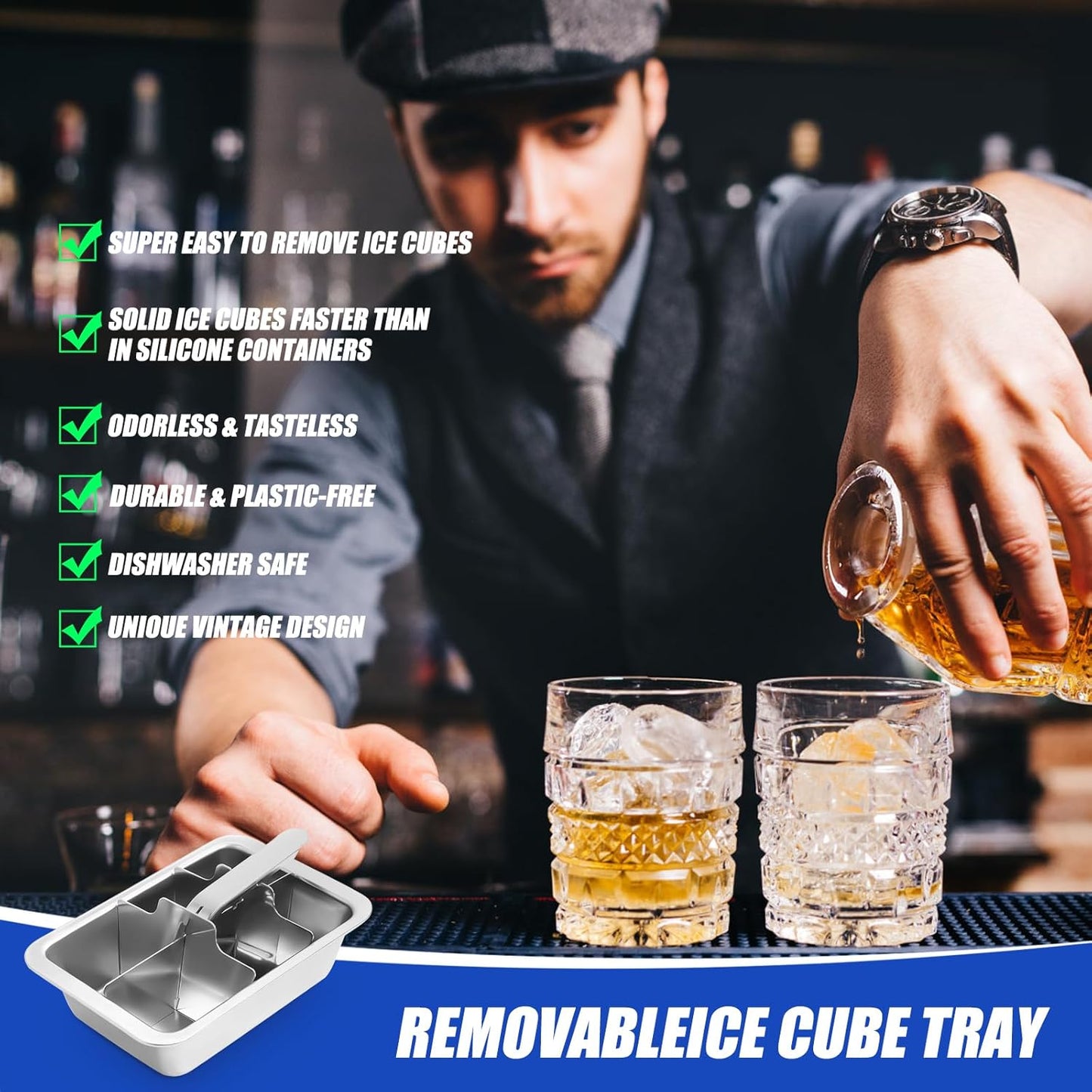 Professional Ice Cube Trays Stainless Steel - 6-Large Slot Heavy Duty Metal Icecube Mold, Non-Toxic Freezer Tray with Lever Release, Bar & Kitchen Use, Send Goods from Local Warehouse