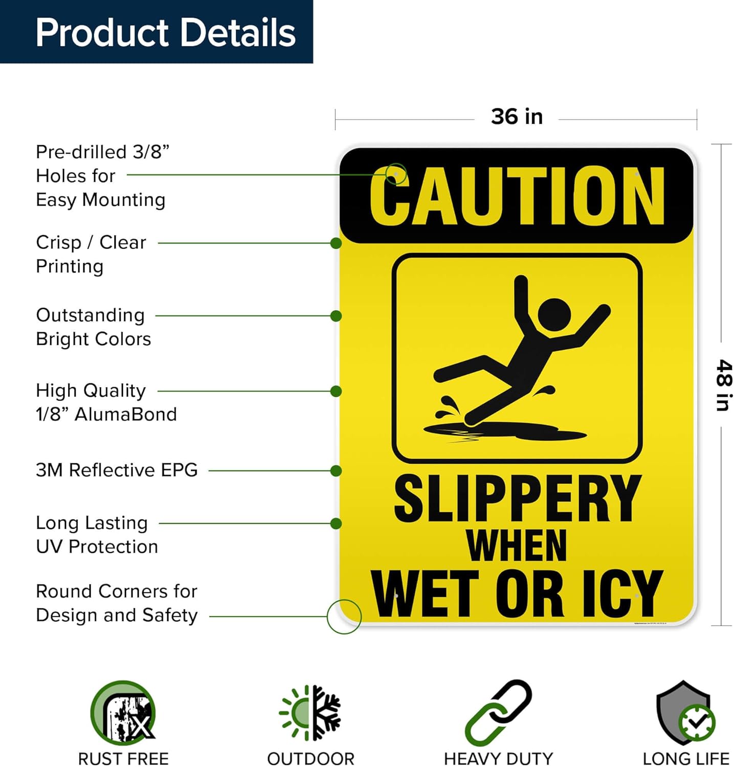 Caution Slippery When Wet Sign or ICY Sign, 36"x48" Aluminum Composite, Indoor/Outdoor Use, USA MADE By My Sign Center