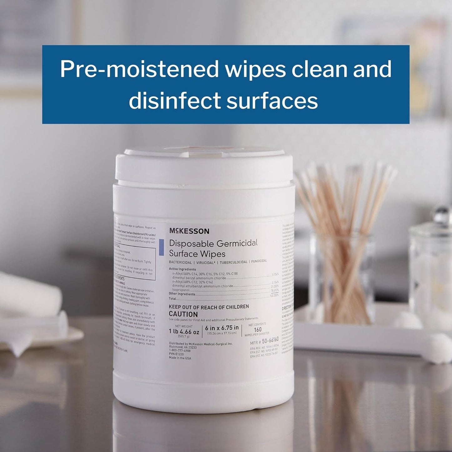 McKesson Germicidal Wipes [480 Count] Disinfecting Wipes, Alcohol Cleaning Disinfectant Wipes, Hospital Grade Multi-Surface Wipes, 160 Wipes, 3 Pack