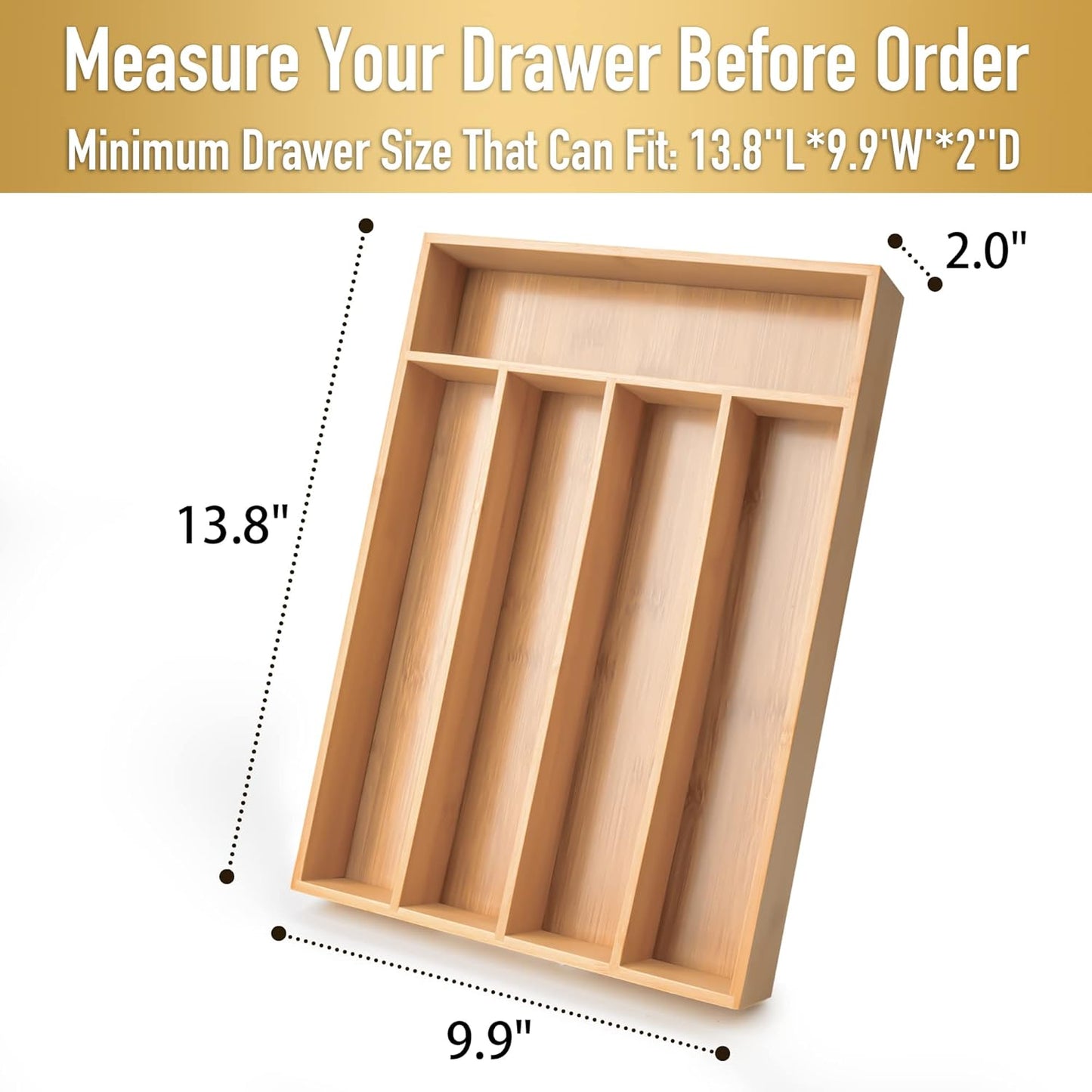 Silverware Organizer Bamboo Kitchen Drawer Organizer Utensil Organizer Silverware Holder Cutlery Organizer in drawer Flatware Organizer Tray (Natural 5 Slots)
