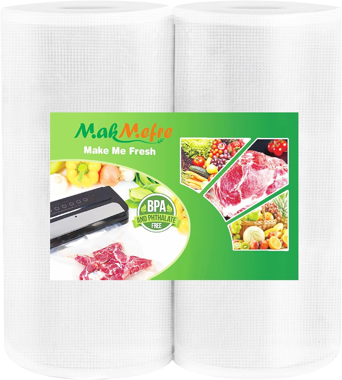 MakMeFre 2Pack (Total 100Feet) 11x50 Vacuum Sealer Bags Rolls with BPA Free,Heavy Duty Vacuum Food Sealer Storage Bags Rolls,Cut to Size Roll,Great for Sous Vide