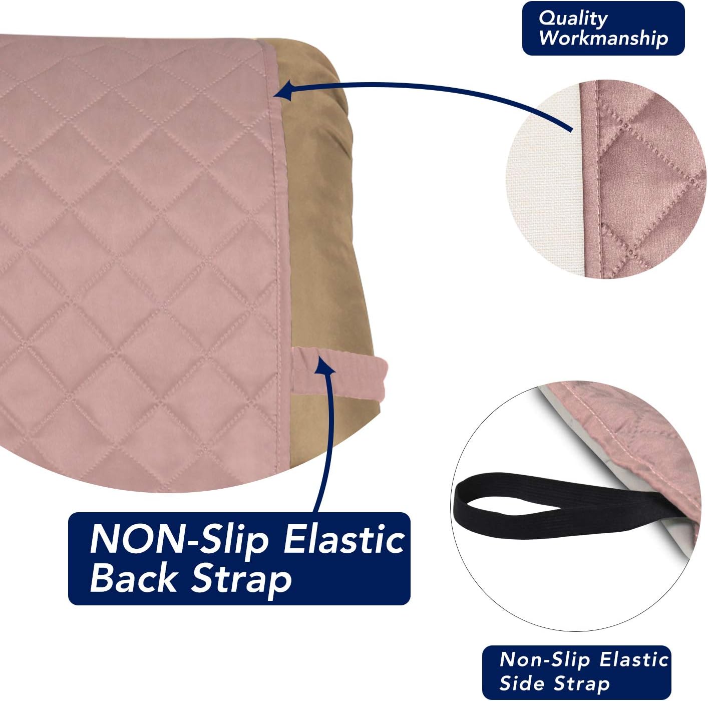 PureFit Reversible Quilted Sofa Cover, Water Resistant Slipcover Furniture Protector, Washable Couch Cover with Non Slip and Elastic Straps for Kids, Dogs, Pets (Small Recliner, Pink/Beige)