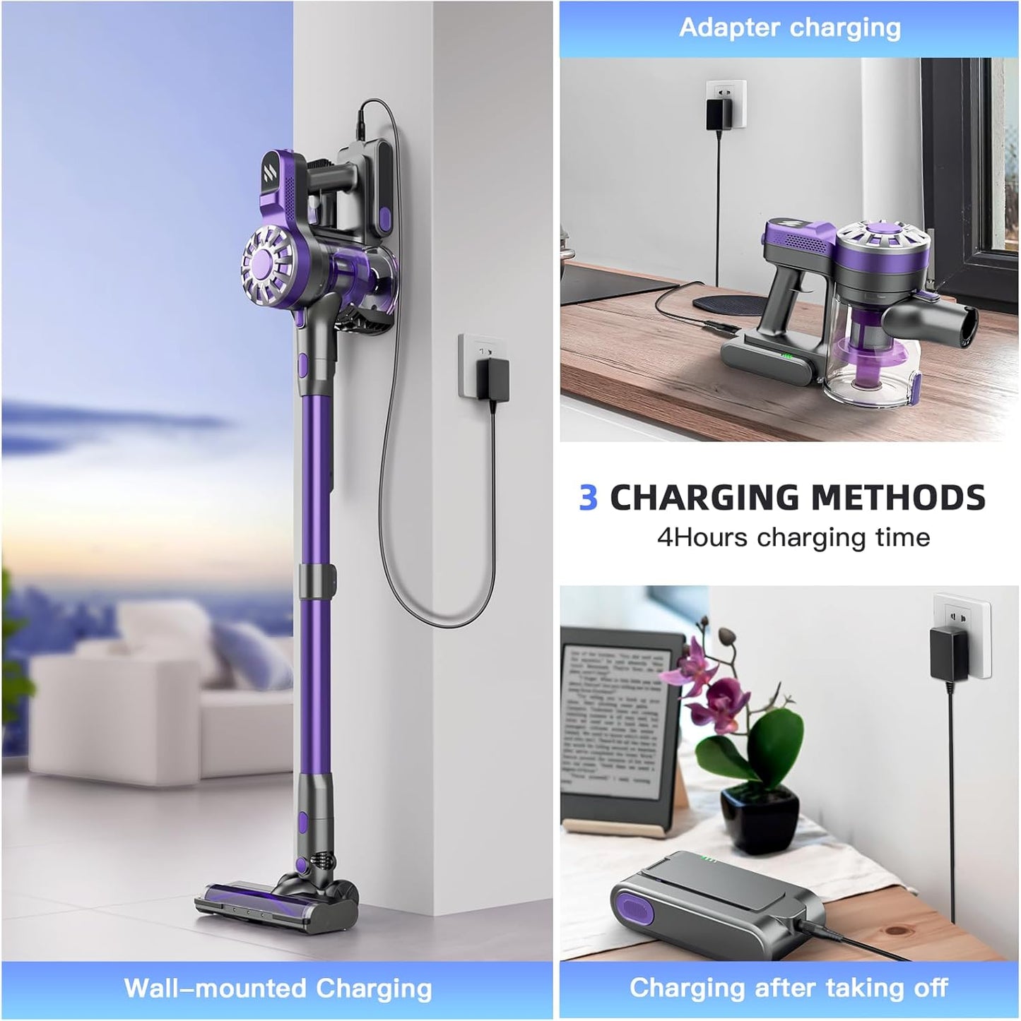 Cordless Vacuum Cleaner,Vacuum Cleaners for Home with Super Suction,Lightweight Stick Vacuum with 35 Mins Runtime,Rechargeable Cordless Vacuum for Carpet, Tile, Pet Hair, Hardwood Floors(Dark Purple)