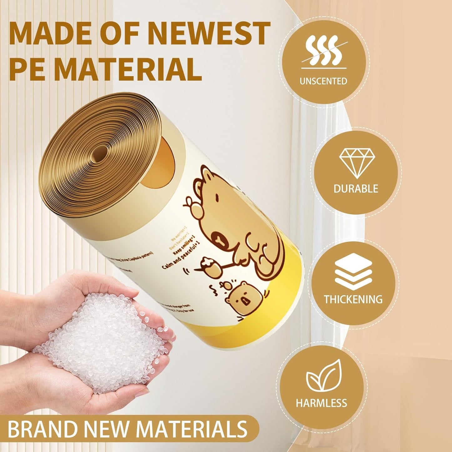 VOK 4 Gallon Trash Bags with Capybara Printed, Drawstring Small Garbage Bags, Tear-Resistant & Odor-Control Bathroom/Kitchen Trash Can Liners, Bathroom Trash Bags with Secure Tie, 50 Counts