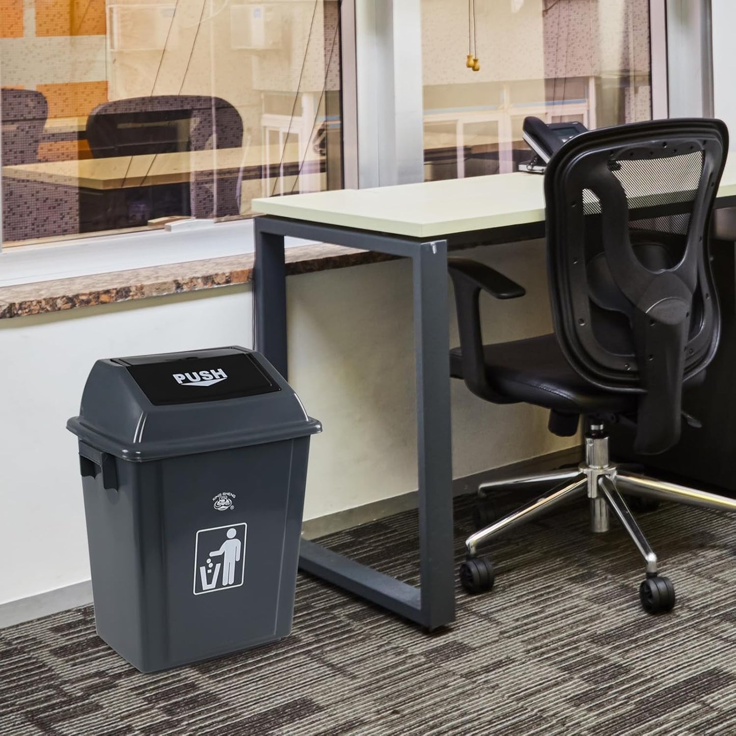 4 Packs 6 Gallon Small Garbage Bin with Lid, Plastic Kitchen Waste Bin, Grey