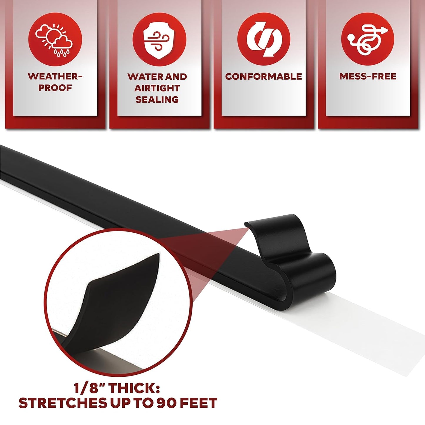 XFasten Butyl Tape Black, 1/2 in x 30 ft x 1/8 in – Easy-to-Work-with Automotive Butyl Sealant Tape, Mess-Free Rubber Caulk for RV, EPDM Putty for Window, Headlight, Roof, Windshield, and Car Doors