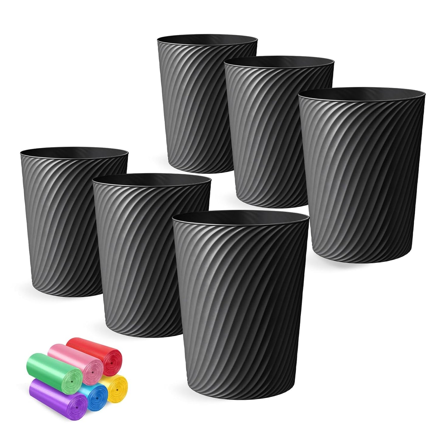 Small Trash Can 1.8 Gallons, Bathroom Trash Can & Garbage Can with 6 Trash Bags, Bedroom Trash Bin & Waste Basket for Office, Bedroom, Living Room, Kitchen, Compact Space (6-Black)