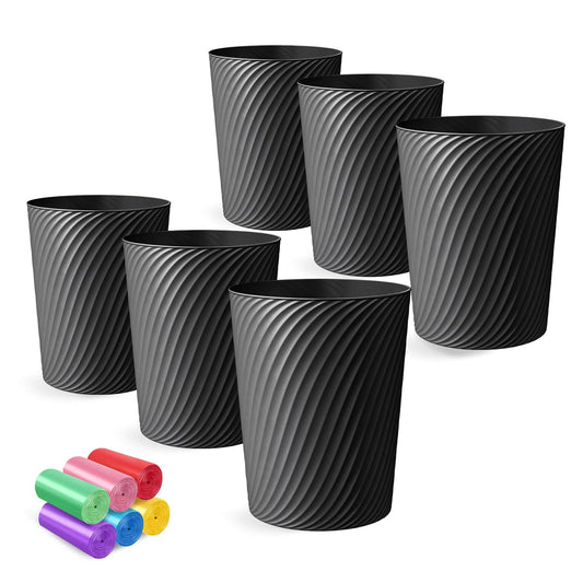 Small Trash Can 1.8 Gallons, Bathroom Trash Can & Garbage Can with 6 Trash Bags, Bedroom Trash Bin & Waste Basket for Office, Bedroom, Living Room, Kitchen, Compact Space (6-Black)
