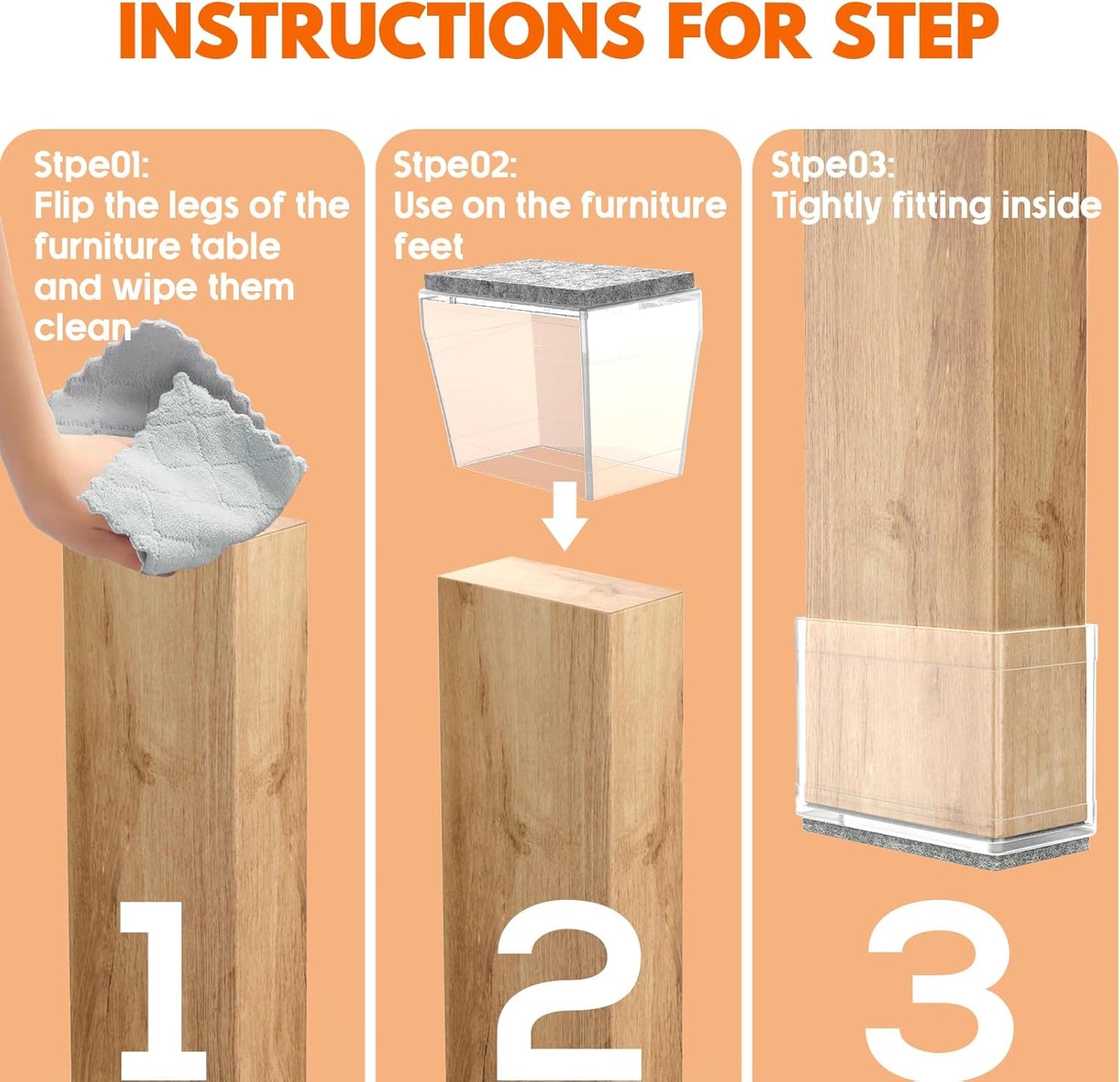 Rectangle Chair Leg Protectors for Hardwood Floors,16 PCS Silicone Covers to Protect Wood Tile Floors Felt Pads Furniture Leg Caps Reduce Noise. Easy to Move.(Clear,0.5 x 2 Inch,Rectangular)