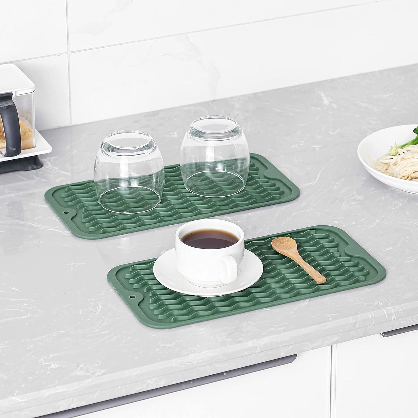 Silicone Dish Drying Mat for Multiple Usage,Easy clean,Eco-friendly,Heat-resistant Silicone Mat for Kitchen Counter or Sink,Refrigerator or Drawer Liner Green S 12 inches x 6 inches