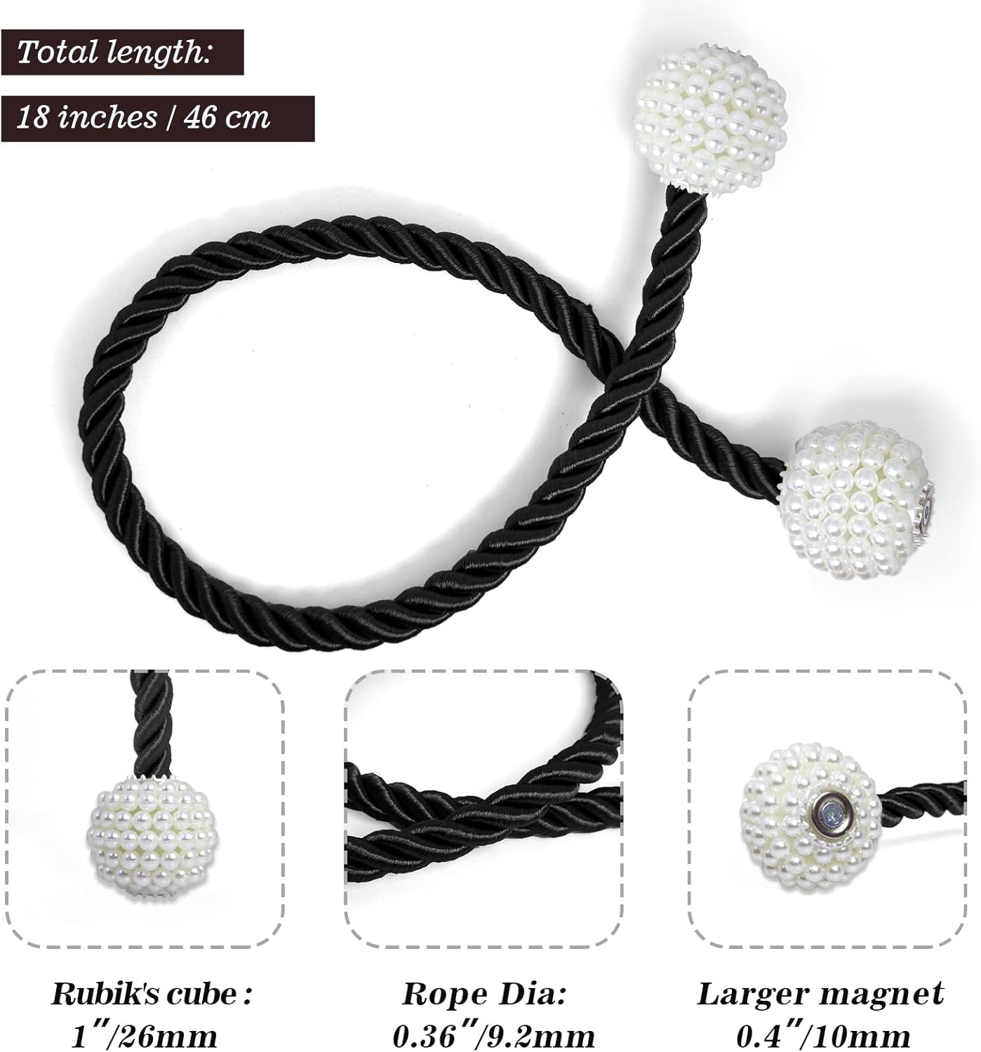 Hion Magnetic Curtain Tiebacks Black 6 Pack, Curtain Tiebacks Buckles Holdbacks Holders Hooks Clip for Home Bedroom Office Decorative Thick or Thin Curtain