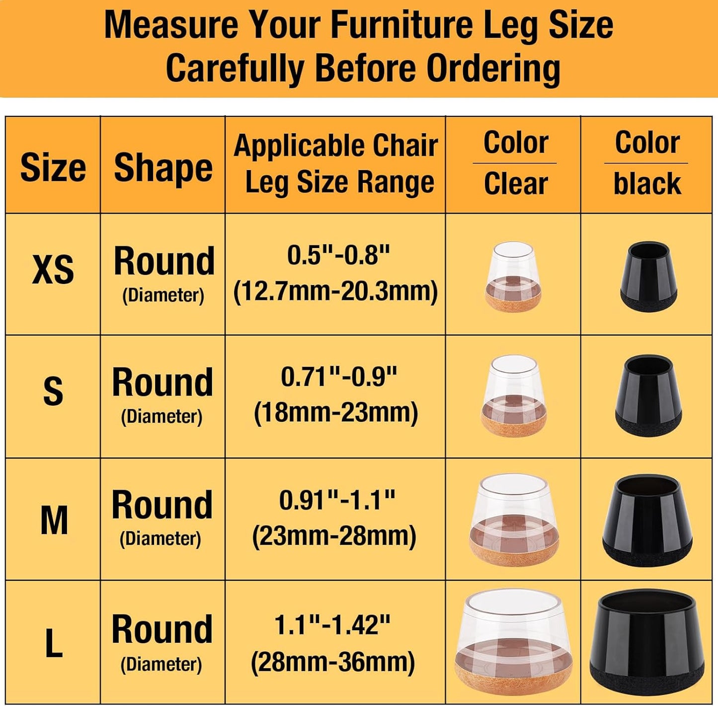 32 Pcs New Small Chair Leg Protectors for Hardwood Floors, Silicone Chair Leg Floor Protectors, Chair Leg Caps Covers Protect Wooden Floors from Scratching, Thick, Won't Tear