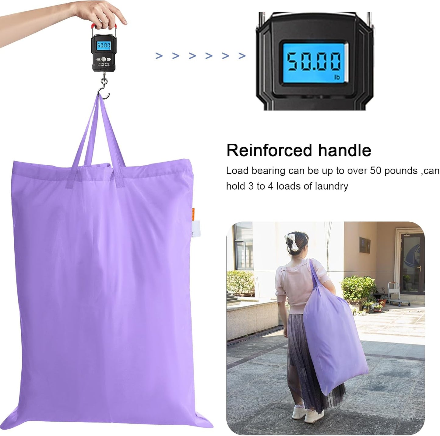 Polecasa Heavy Duty Large Laundry Bag with 130gsm Tear Resistant Fabric and Handles, Easy to Carry Durable Dirty Clothes Drawstring Bag, Perfect for College Dorm, Travel, 2 Pack 28”x36”,Purple