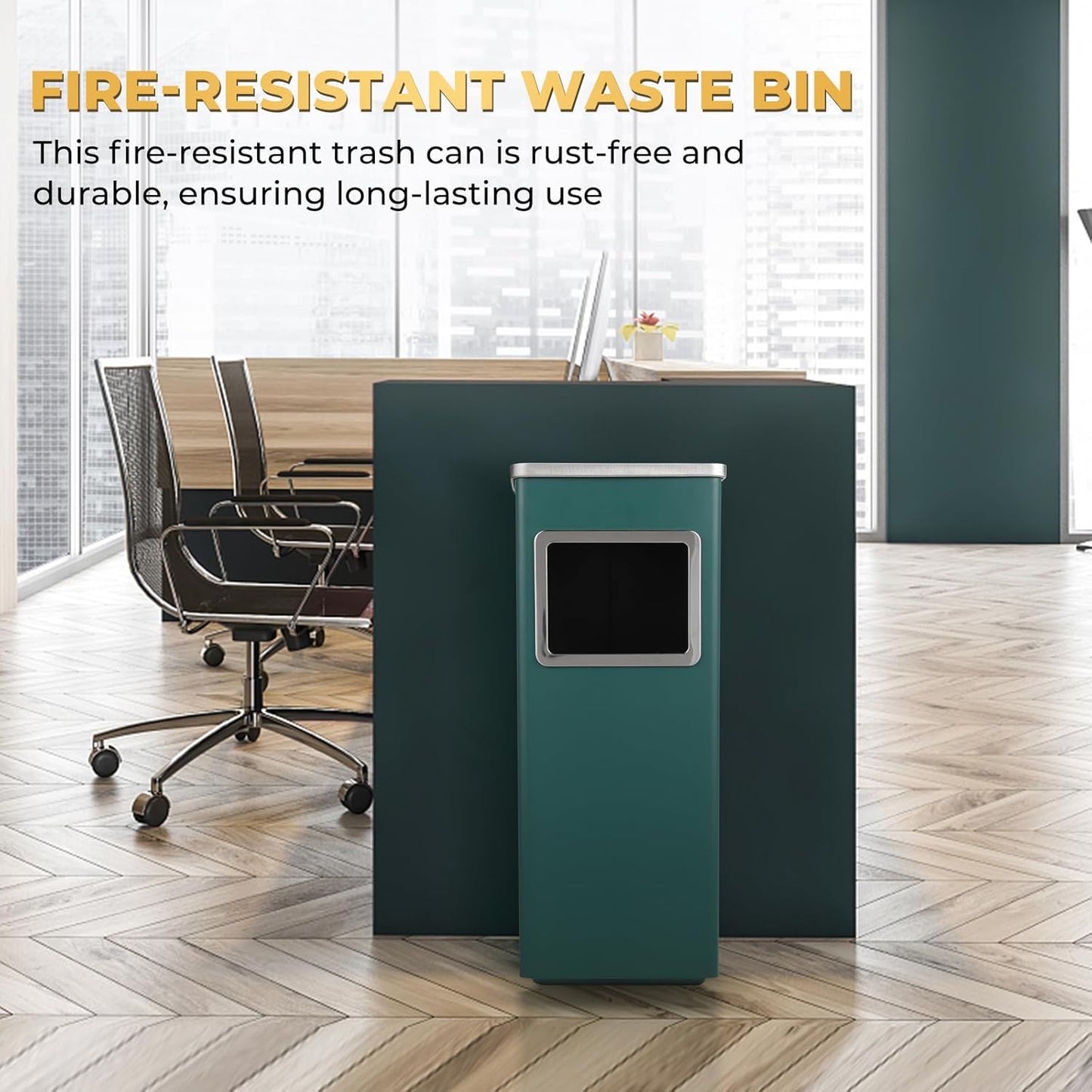 Trash Can Outdoor Waste Container Square Stainless Steel Trash Can with Removable Inner Bucket for Disposal Commercial Waste Container 9.45‘’ x 9.45‘’ x 24.02‘’-Green