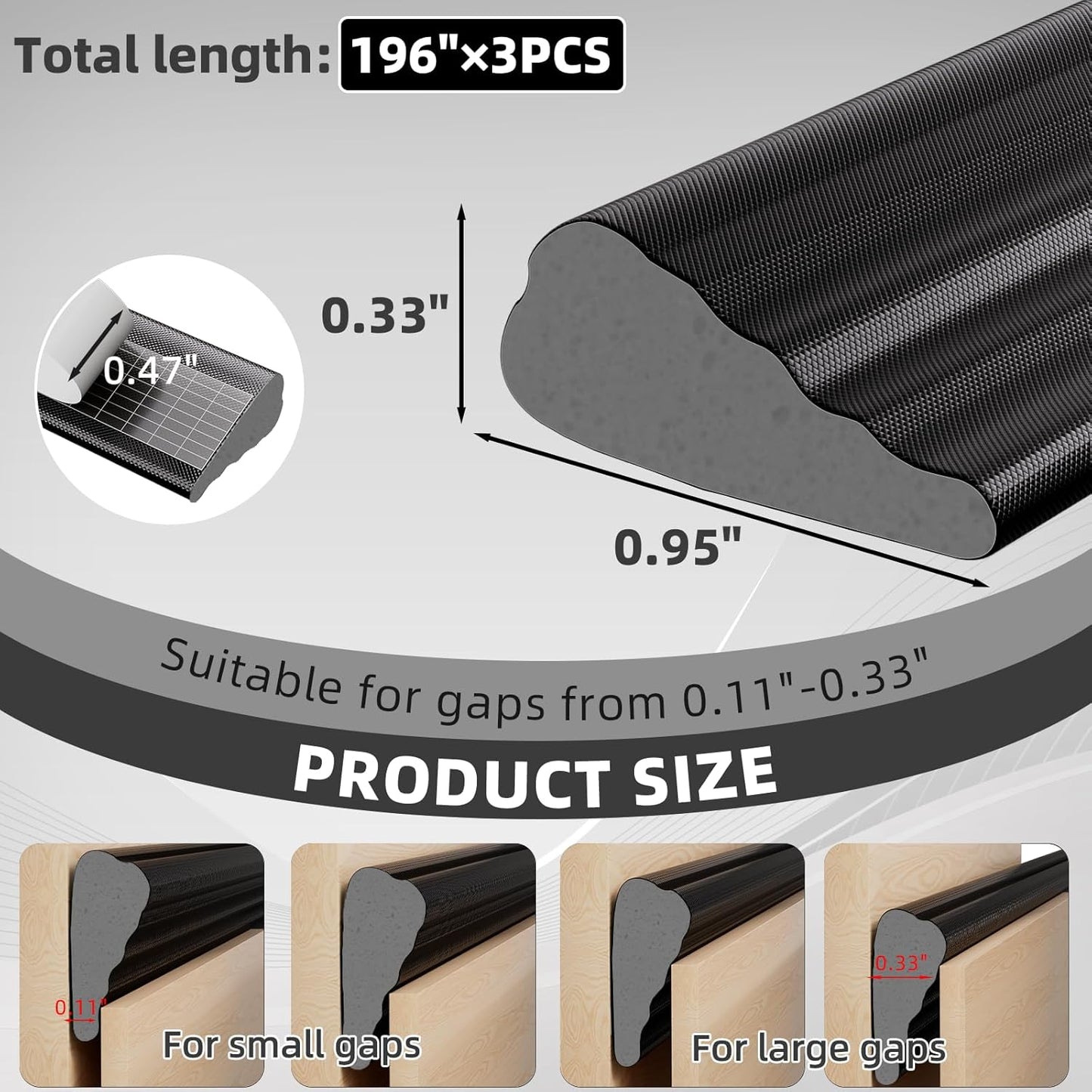 3Pcs×196" Wedge Weather Stripping Door Seal Strip for Door Frame & Window,Self Adhesive Window Insulation Draft Stopper Seal for Winter,Gray Foam Door Gap Filler for Soundproofing Light Blocker,Black