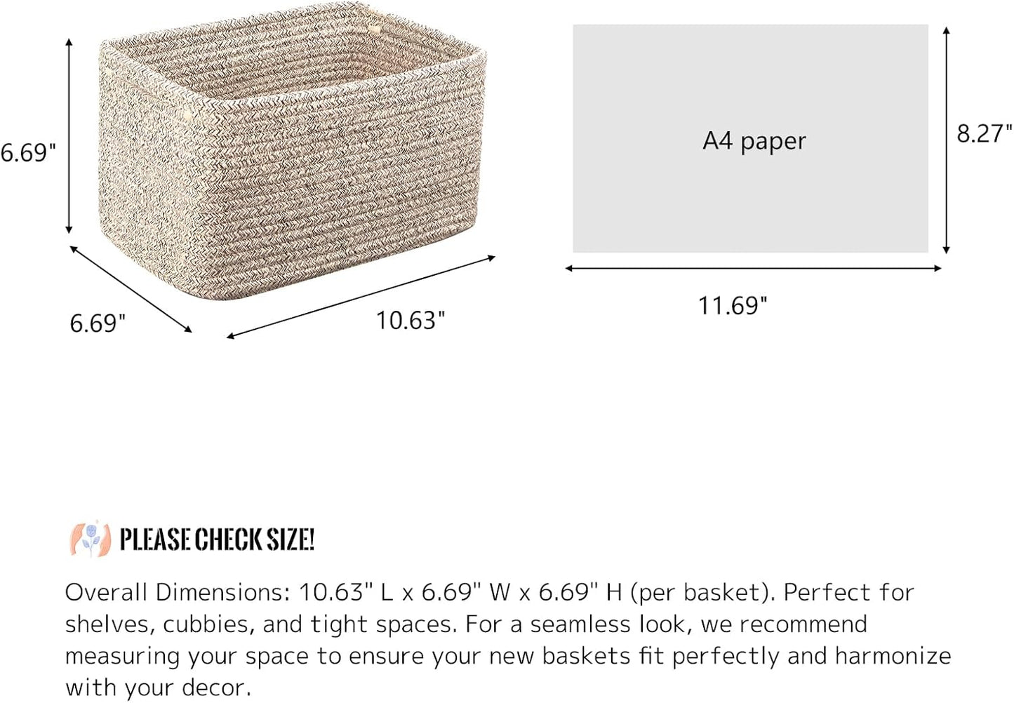 Small Cotton Rope Basket – Storage Bin for Organizing (10.6" x 6.7" x 6.7"), Bathroom Storage Basket for Shelf, Counter & Closet（Beige）