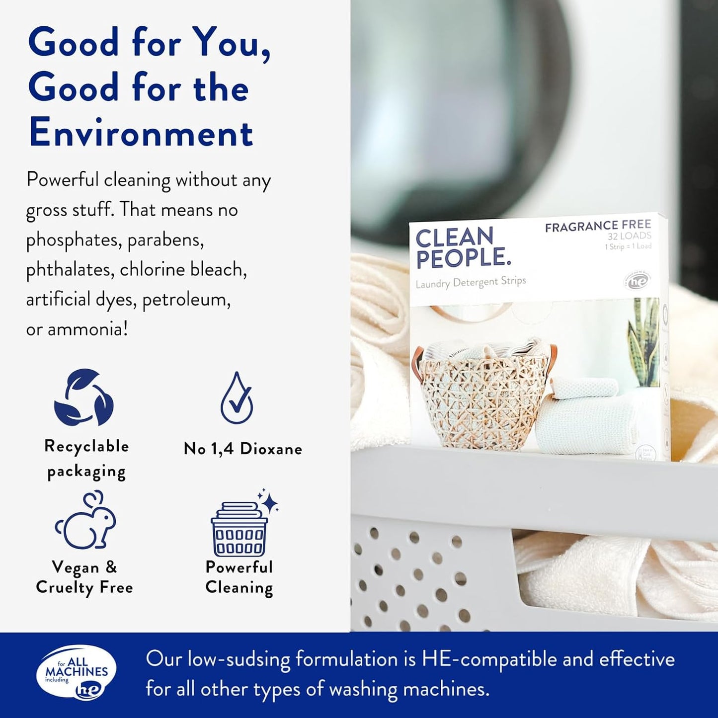 The Clean People Laundry Detergent Sheets - Laundry Soap - Ultra Concentrated, Recyclable Packaging, Stain Fighting - Lavender, 32 Pack
