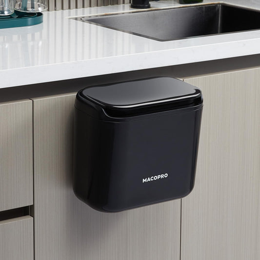 Hanging Small Trash Can with Lid Under Sink for Kitchen, Food Waste Bin for Countertop Compost Bin with Lid, Wall Mount Mountable Garbage Can for Bathroom, RV, 6.8L/1.8 Gal