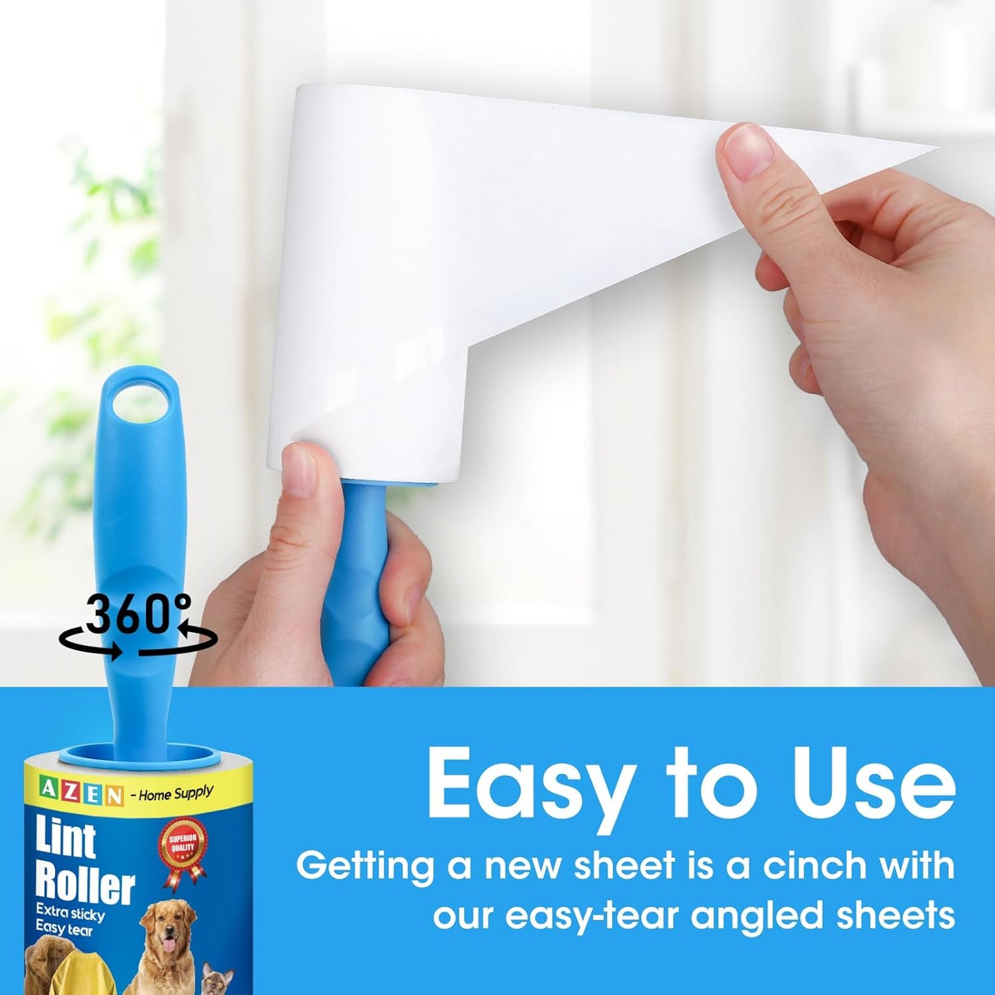 AZEN Lint Roller, Lint Rollers for Pet Hair Extra Sticky, 600 Sheets Lint Roller with 3 Upgraded Handles, 6 Roller Portable Lint Remover for Clothes, Pet Hair Remover, Lint Rollers for Clothes