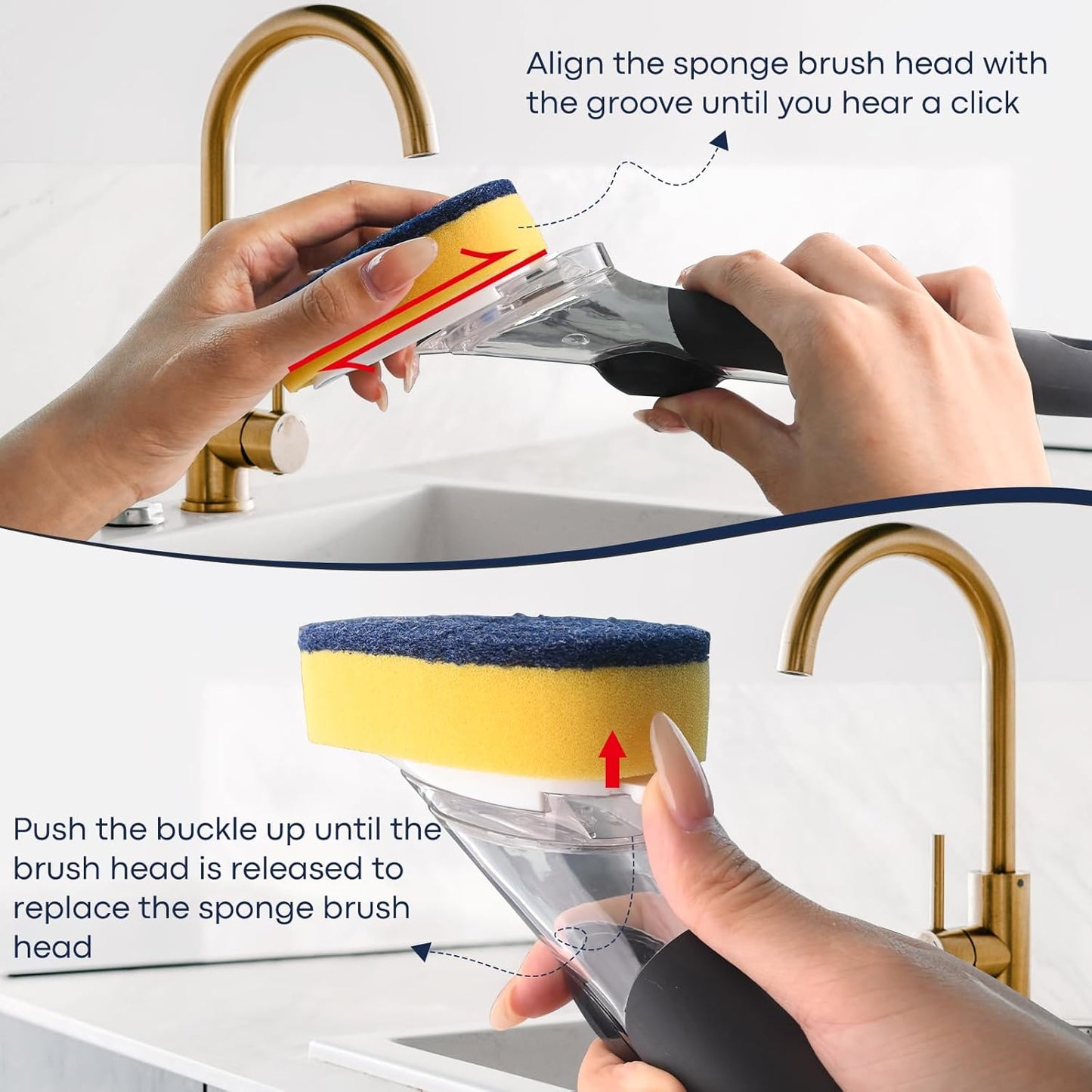 Sponge Brush Refills for OXO Dish Brush, 6 Pack Soap Dispensing Dish Refills, Scrub Replacement Head for Scrubber, Sponge Replacement Head Fits Soap Dispensing Handle