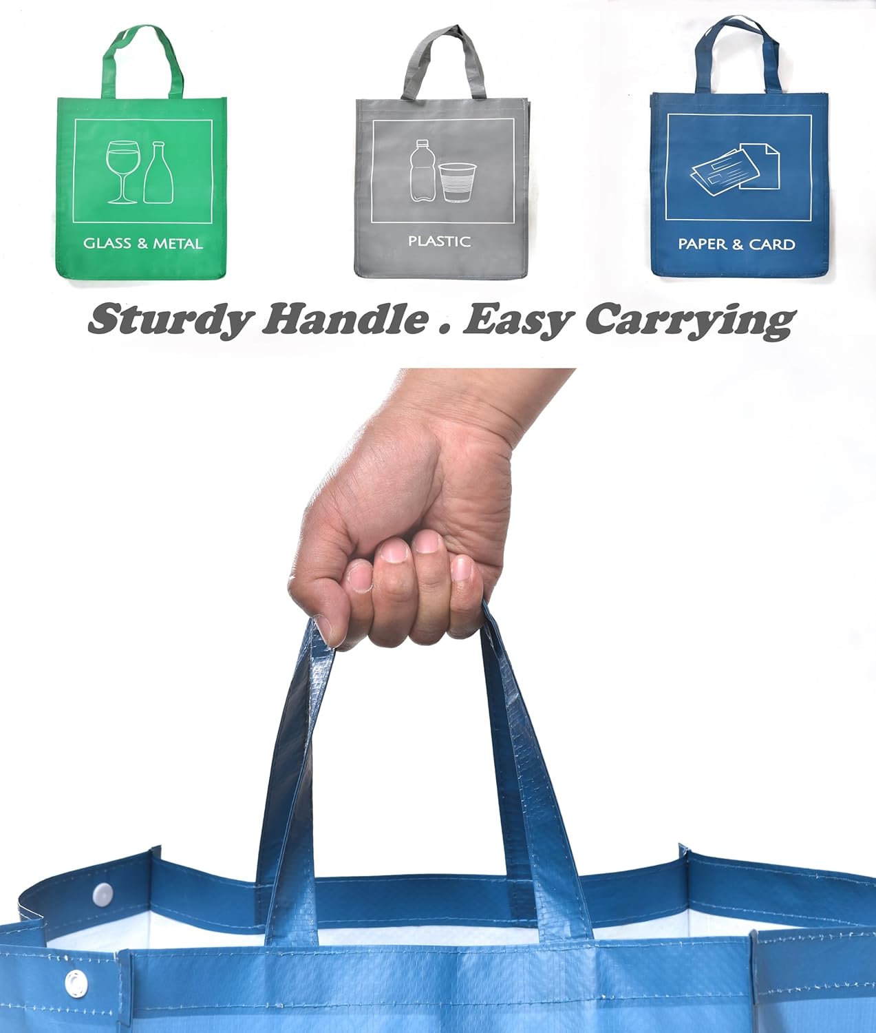 YOUNG DA Reusable Recycle Bags, 3-Piece Separate Recycling Bin Set for Home, Kitchen, and Office - Waterproof Recyclable Waste Sorting Organizer