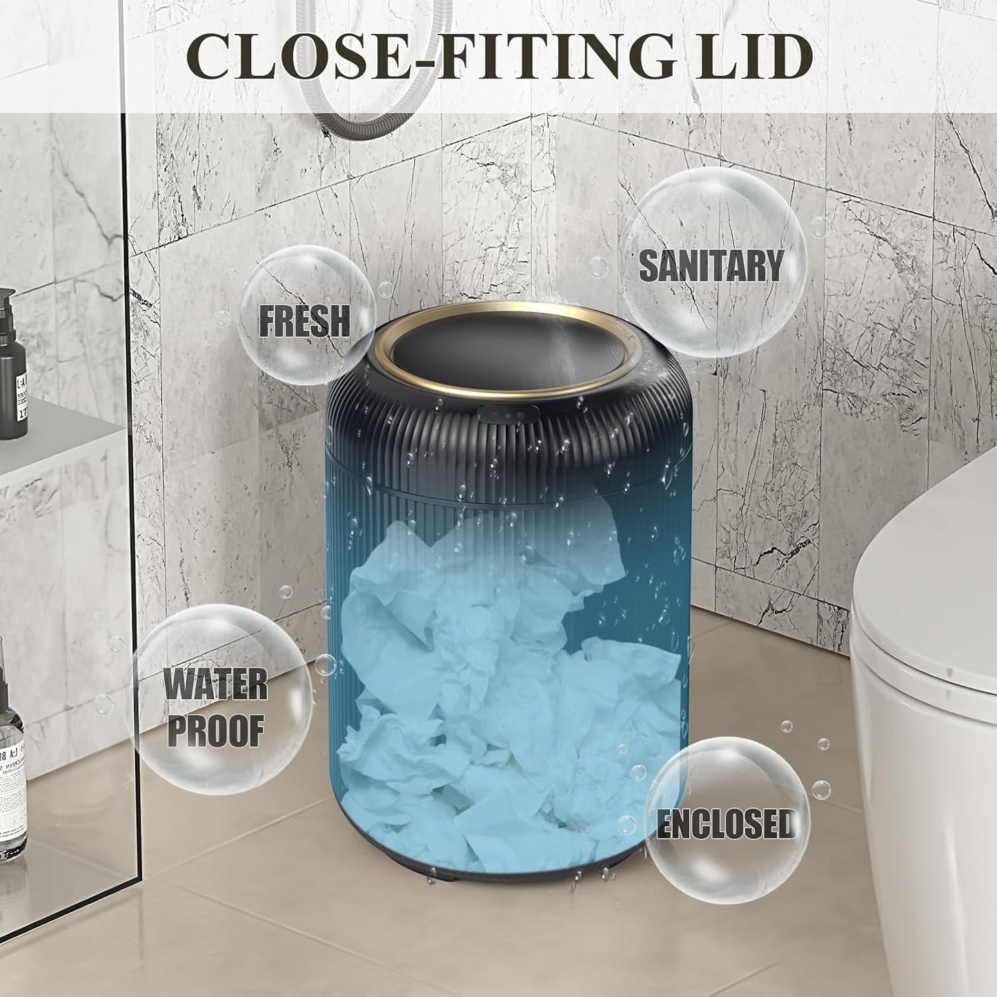 Motion Sensor Bathroom Trash Can with Lid, 3 Gallon / 11L Automatic Bathroom Garbage Can, Smart Black Garbage Can, Touchless Trash Bin, Small Waste Basket for Bedroom, Kitchen, Apartment,Office