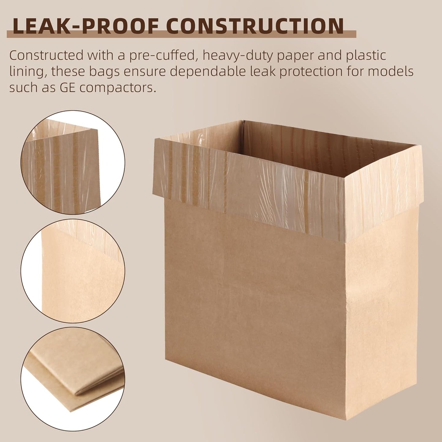 (20-Pack) Calvana Super Strong Compactor Bags, Heavy-Duty Kitchen Paper Trash Bags with Leak Proof Plastic Liner, Reinforced Bottom, Fits GE Model Compactors with Rectangular Containers