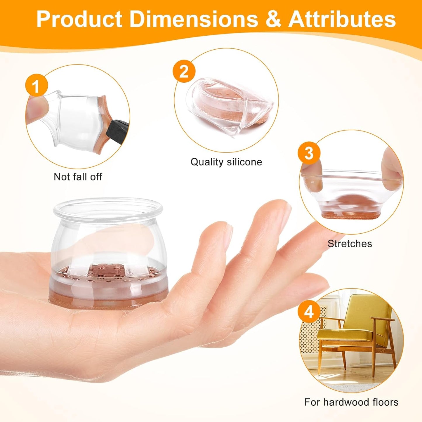 CHUNZEXI 16 Pack Chair Leg Floor Protectors for Hardwood Floors, Silicone Felt Covers Pads Caps, Protect Wood Furniture Feet Floors Noise Reduce and Scratch (Universal Small & Clear)