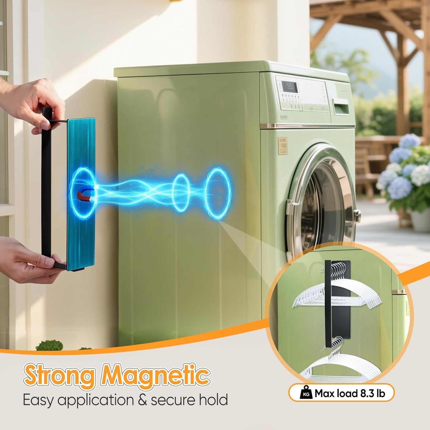 Magnetic Hanger Organizer, Strong Magnetic Hanger Holder for Washing Machine Dryer, Laundry Room Organization Space Saving Hangers Storage Rack Stacker, Black