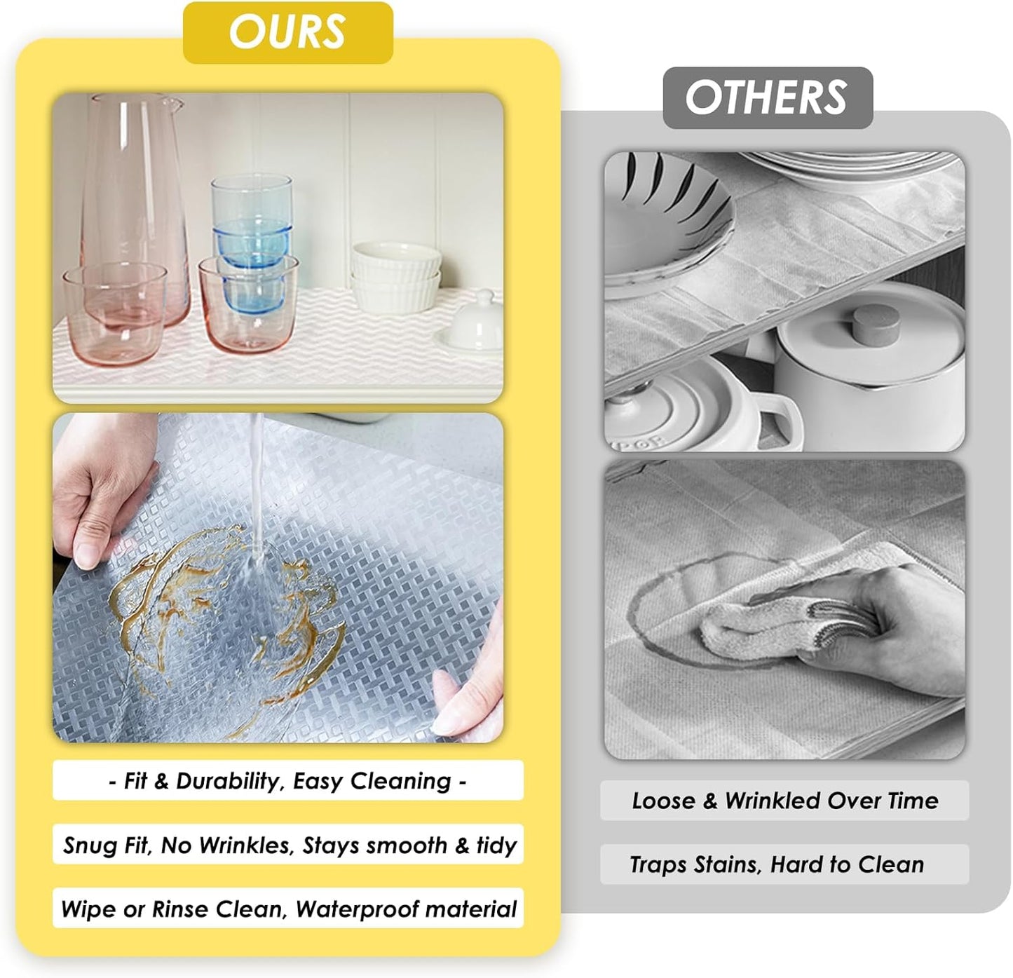 Shelf Liners for Kitchen Cabinets and Drawers, Non-Adhesive and Anti-Slip, Waterproof and Easy to Clean, Durable EVA Cabinet Mat for Refrigerator, Cupboard, Table (Black, 11.8" W x 196.8" L)