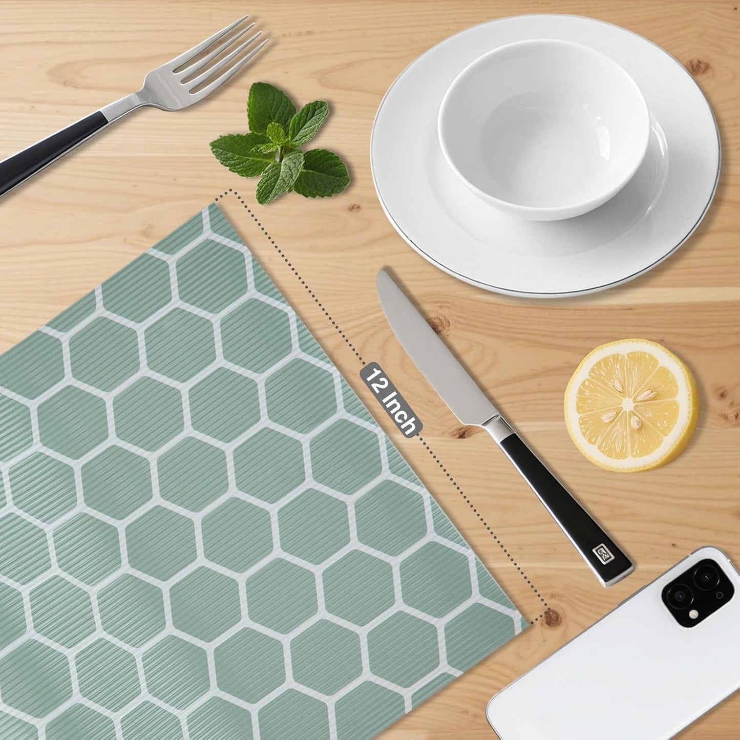 Glotoch Premium Non Slip Shelf Liner, 12” X 20 FT Drawer Liner Non Adhesive, Waterproof Shelf Liners for Kitchen Cabinets, Drawer, Fridge, Wire Shelving, Pantry, Bathroom-, Heavy Duty, Green Geometric