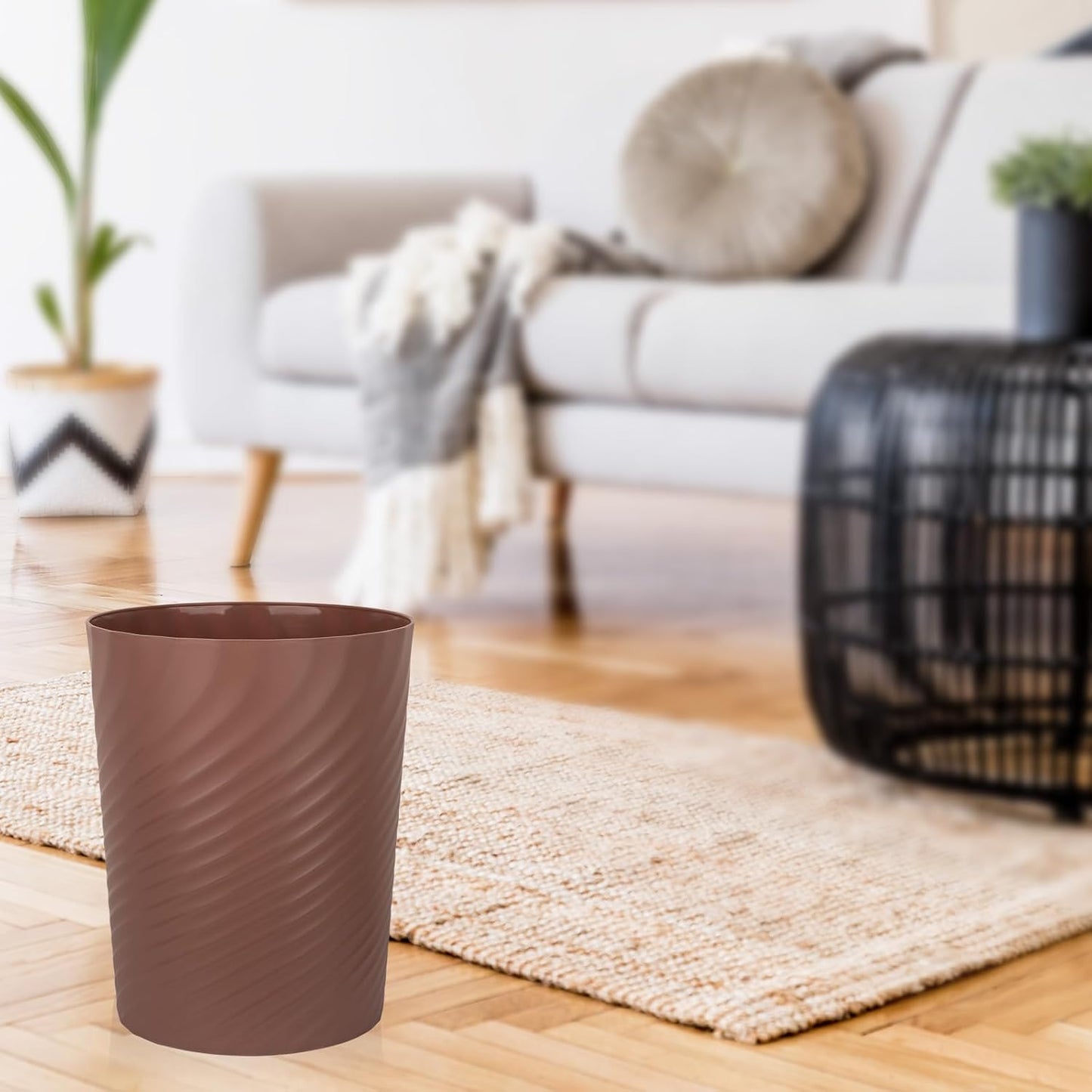 UUJOLY Plastic Trash Can Wastebasket, Garbage Container Basket for Bathrooms, Kitchens, Offices, Kids Rooms (Brown, 1.8 Gallon)