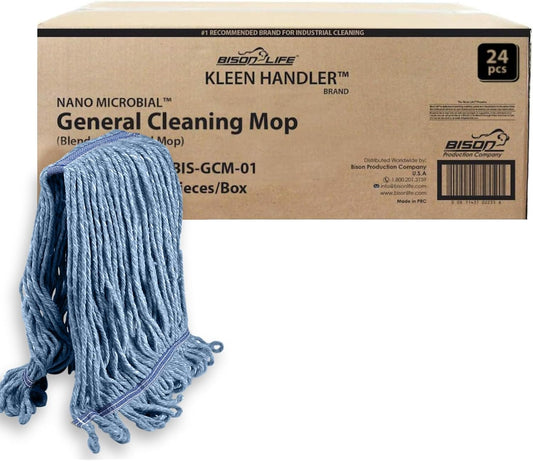 KLEEN HANDLER HEAVY DUTY Commercial Mop Head Replacement, Wet Industrial Blue Cotton Looped End String Cleaning Mop Head Refill (Case of 24)