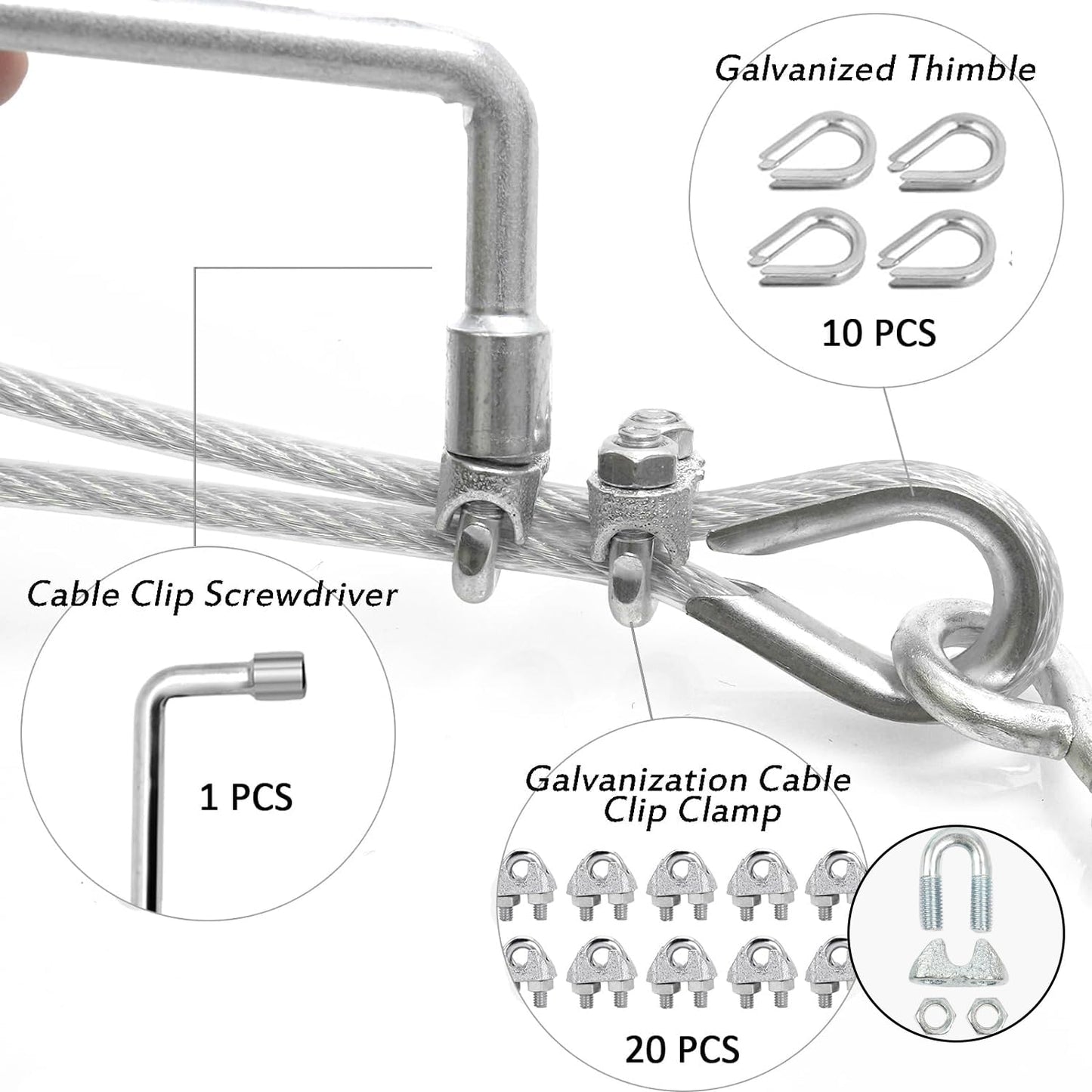 1/8" Wire Rope Kit, 100 Ft PVC Coated Steel Cable Guide Wire Tensioner Strainer Kit w/ 7×7 Strand Core Steel Wire for String Light Hanging Kit/Decking & Stair Railings/Shade Sails/Clothes Line