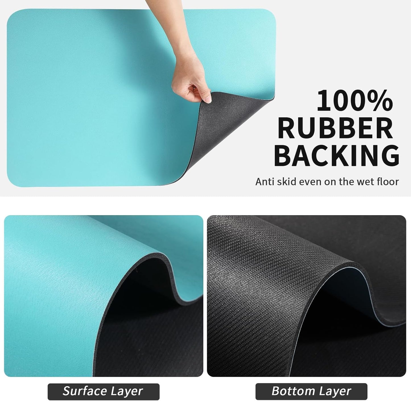 Dish Drying Mat for Kitchen Counter, Heat Resistant Drainer Mats with Non-slip Rubber Backed, Hide Stain Kitchen Super Absorbent Draining Mat, Easy to Clean Dish Rack Pad, Teal 18"x32"