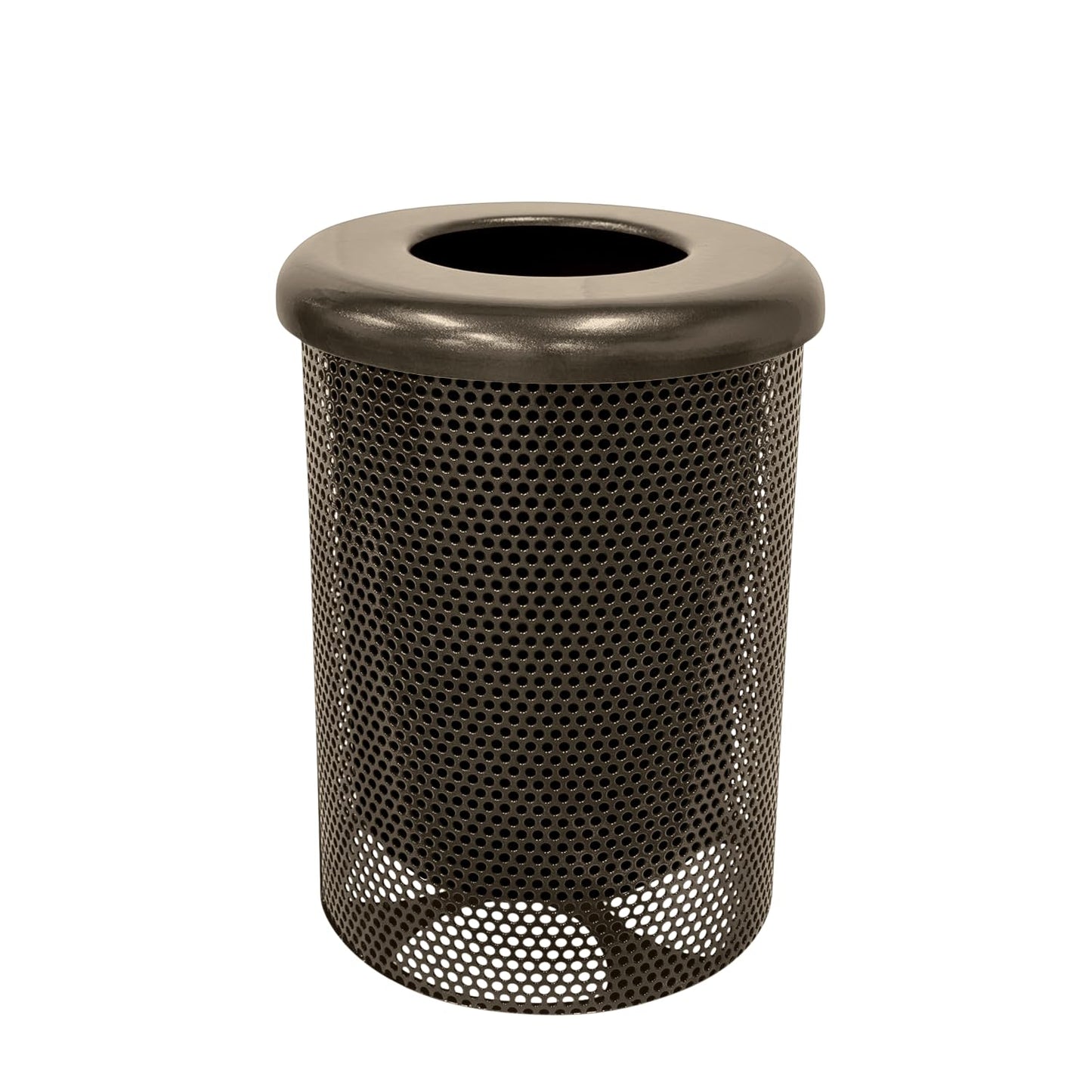 COATEDOUTDOORFURNITURE RFT-P-TXTBRW Heavy Duty Round Trash Receptacle with Flat Top, Liner Included, 32 Gallon, Textured Brown, Made in America