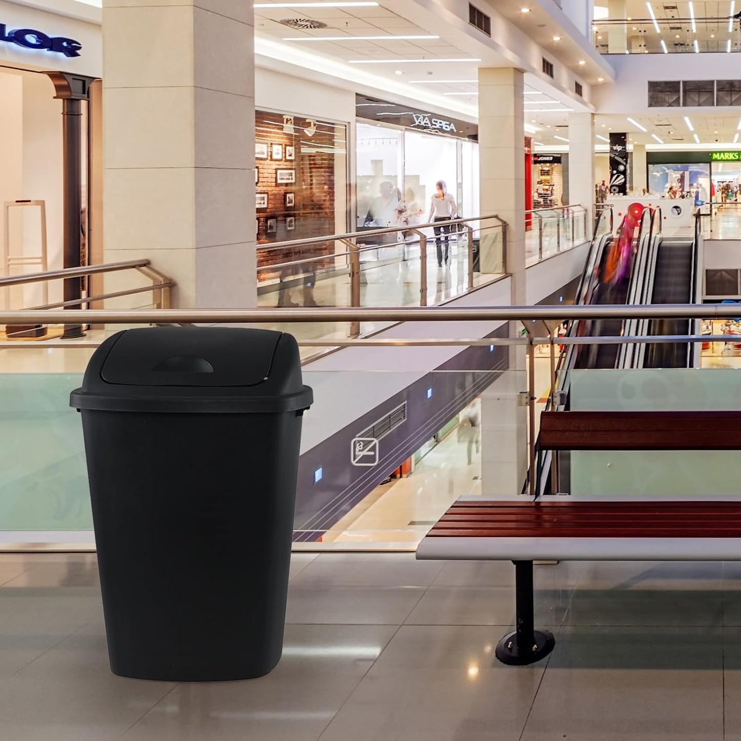 13 Gallon Plastic Trash Can with Swing Top Lid, 4 Packs Swing Lid Garbage Bins, Black