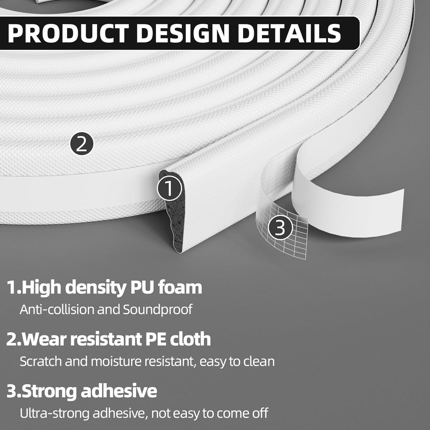 2Pcs×196" Wedge Weather Stripping Door Seal Strip for Door Frame & Window,Self Adhesive Window Insulation Draft Stopper Seal for Winter,Gray Foam Door Gap Filler for Soundproofing Light Blocker,White