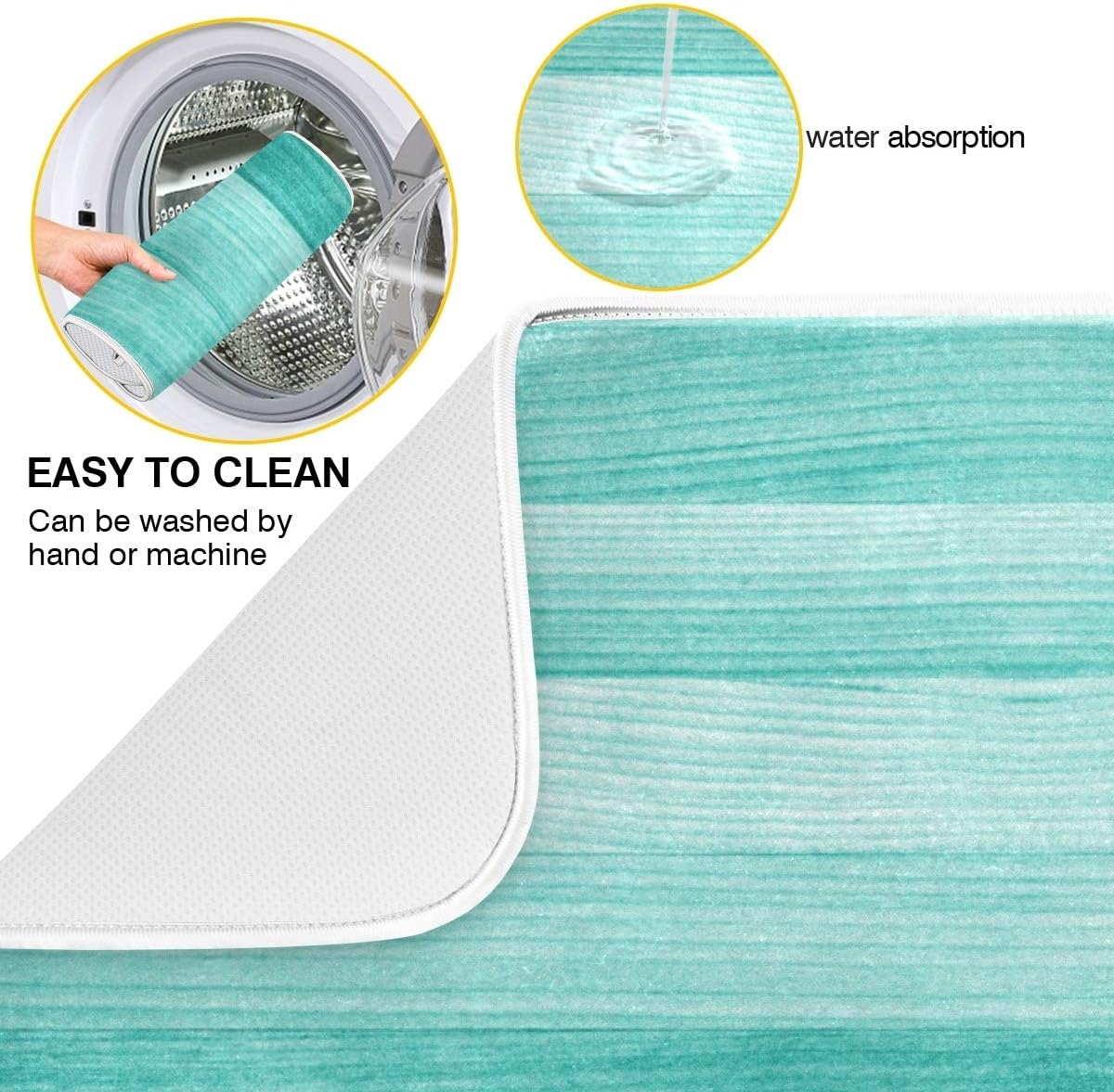 Teal Turquoise Green Wood Texture Dish Drying Mat 16x18 for Kitchen Green Blue Wooden Printing Dishes Pad Dish Drainer Rack Mats Absorbent Fast Dry Kitchen Accessories