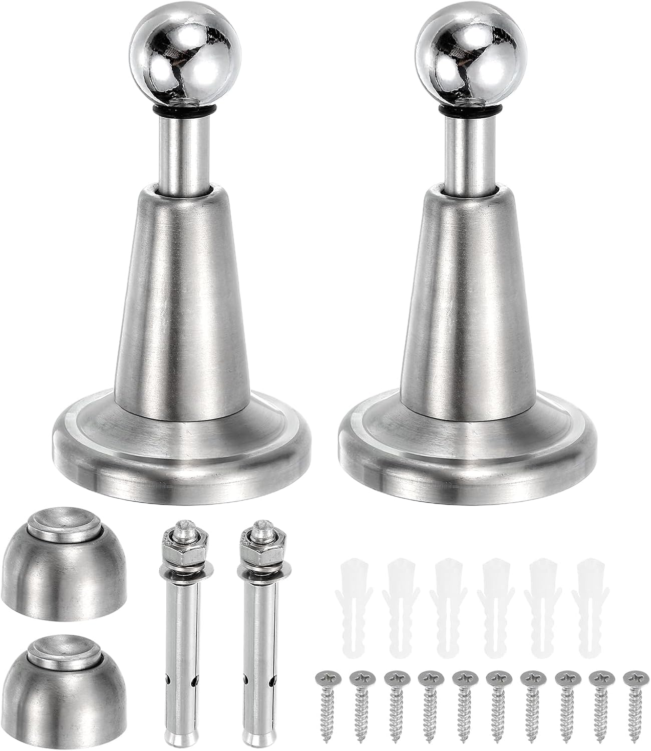 uxcell 2Pcs Magnetic Door Stopper, 304 Stainless Steel Magnetic Door Stop Catch, Soft-Catch Brushed Nickel Hold Door Open Wall Mount for Bottom of Door, Silver